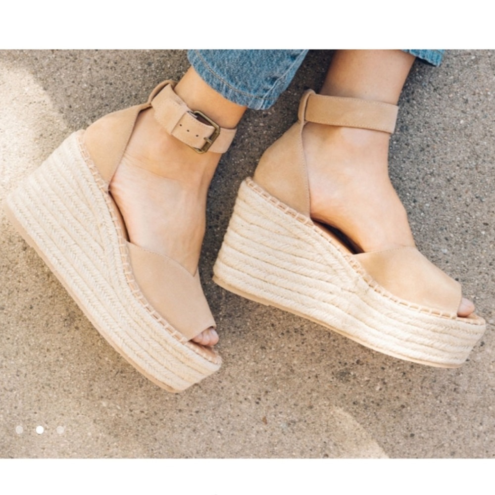 Soludos Positano Espadrille Platform Suede Leather Tan Wedge Sandals